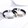 Bangle Casual siliconen roestvrijstalen stalen armband zwarte mannen leer gevlochten persoonlijkheid titanium juwelen