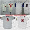Custom Baseball Jerseys Mens #8 Bob Uecker Vintage 1962 Male White Grey Stitched Jersey Beige