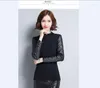 Women's Sweaters Women PU Sleeve Slim Turtleneck Sweater Elegant Ladies Patchwork Long Pullovers