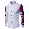 Men's Casual Shirts Men Sleeve Red Flowers Printed Fashion Party Dress Spring Autumn Beach Vacation Chemise Homme Slim Fit Men's Shirt