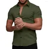 Men's Casual Shirts Lapel Short Sleeve Men Shirt Anti-pilling Button Closure Dress Solid Color Turn-down Collar Slim Top Men's Clothing