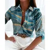 Women's Blouses 2023 Autumn Women Baroque Print Roll Tab Sleeve Button Down Shirt Fashion Elegant Lady Long Blouse Workwear Clothing