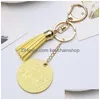 Key Rings Disc Tassel Keychain Bronzing Letter Pendant Leather Chain Bag Pendants Mother Day Party Gift Supplies 5 Colors 1254 B3 Dr Dha0T