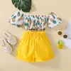 Kledingsets meisje tweedelig set zomer kind uit schouder ananas citroen print crop tops elastische taille shorts