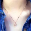 Chains Classic 585 Purple Gold Inlaid Crystal Hollow Heart Necklace For Women 14K Rose Pendant Sweet Fashion Romantic Jewelry