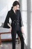 レディースツーピースパンツ女性エレガントなパンツスーツベルトブレザーコートと鉛筆ファッションピース付き3クォータースリーブセット4xl
