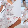 Parti elbiseleri kadınlar yaz puf kısa kollu seksi kare boyun ince midi elbise boho vintage çiçek baskısı sırtsız pileli alevlendi etek salıncak