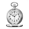 Pocket Watches Brand Vintage Silver Smooth Case White Dial Analog Quartz Relogio Key Long Chain Pendant Men Watch Jewelry Gift/KSP001