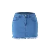 Short skirt summer European American vintage fringed denim short skirt wrapped hip jeans skirt 6065