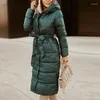 Women's Trench Coats Winter Solid Cotton Down Hooded Coat Elegant Casual Thickened Fluffy Long Jacket Fashion Button Lace-up Waist Straight
