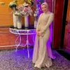 Champagne gracieux robes de soirée musulmanes paillettes sirène robe formelle pour occasion spéciale tulle surjupe caftan marocain robe de bal