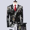 남자 양복 블레이저 바지 조끼 세트 패션 캐주얼 부티크 플라워 플로럴 프린트 슈트 재킷 바지 바지 양복 조끼 3 조각 230213