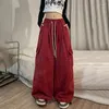 Kobiety Pants Woman Street Vintage Solidny sznurking kombinezonu Kobieta z wysokiej talii dziewczyna luźna szeroka noga punkowa punkowa jogging g197