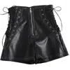 Shorts femininos de couro para mulheres grandes tamanhos grandes pretos PU PU de cintura alta alta mulher sexy de moda coreana perna larga