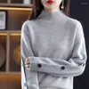 Pulls pour femmes 2023 automne hiver pull en cachemire femmes col roulé couleur unie coréen pull ample laine épaisse tricoté 6418