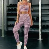 Conjuntos ativos fitness yoga tie corante de 2 peças de ginástica feminina roupas de ginástica longa sutiã esportivo e leggings sem costura