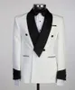 Herrdräkter elfenben blommiga mönster män med bälte svart sjal lapel bröllop tuxedos dräkt homme prom party formell outfit 2 bitar