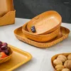 プレート4PCS木製穀物プラスチックスクエアプレートフルーツボウアフタヌーン - スナックテーブル料理キッチンストレージコンテナテーブルウェア