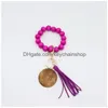 Key Rings Wood Beaded Chain Elastic Force Disc Tassels Bracelet Keyring Fashion Distinctive Jewelry For Girls 6 8Tw Q2 Drop Delivery Dhzfx
