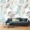 Bakgrundsbilder PO Bakgrund 3D vardagsrum TV SOFA Växtblad Fjäder Modernt Simple Board Wood Grain Large Mural Wall Murals