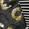 Męskie szorty wydrukowane modne dżinsowe szorty elastyczne swobodne proste kolano młody trend męskie dżinsy ubrania uliczne Bermuda P230525