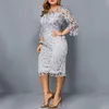 Vestidos casuais verão mulheres renda de retalhos esbeltos de festas de festas escritórios damas redondos no pescoço flare shreench bodycon 2023 plus size