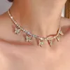 Colgantes de mariposa de cristal para mujer, gargantillas con personalidad de Color dorado, gargantilla de cadena hueca, collares para mujer, joyería de cuello Punk