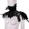 Sjaals punk gotische zwarte veer stal cape vintage schouderophalen sexy kanten bloemen nep nek choker cosplay schouder wrap voor vrouwen 230211