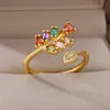 Band Rings Colorful Zircon Leaves Rings for Women Stainless Steel Gold Color Ring Romantic Wedding Vintage Aesthetic Jewelry bague femme G230213