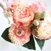 Fleurs décoratives Pivoine 5 Têtes Faux Centres De Fleurs Pour Les Tables Vintage Bouquet De Soie Artificielle Maison De Mariage