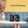 Portable Speakers X2 Stereo Sound Surround Loudspeaker with Light for Desktop Laptop PC Computer USB Powered Subwoofer