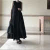 Abbigliamento etnico Donna Nero Stile coreano Moda Abito lungo Abito casual ampio Abito Lady Elelgant Abiti da festa retrò senza maniche Vintage