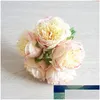 Dekorativa blommor kransar 5st konstgjorda siden kungliga peon händer som håller blommor brudbrudtärna bukett latex real touch dhrox