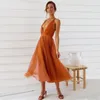 Casual jurken Vrouwkledingkleding 2023 Zomerband Backless Sexy Formeel Party Mesh Flowy Elegant Bandage Bruidsmeisje lang