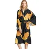 Women's Sleepwear Luxury Women Robes Black Golden Printed Kimono Sashes Bathrobe Bridesmaid Morning Robe Drop Free Size For 80KG