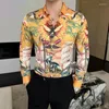 Camisas de vestir para hombre Estampado de abeja dorada Camisa barroca de manga larga para hombre Esmoquin de fiesta social para hombre Oficina de negocios de talla grande 4XL-M