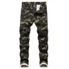 Jeans Masculino Masculino Nice Masculino Camuflado Ajuste Justo Exército Verde Estampado Calça Casual