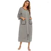 Frauen Nachtwäsche Roben Frauen Reißverschluss 3/4 Ärmel Housecoat voller Länge Ladies Stripe Loungewear mit Taschen S-XXL
