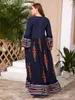 Robes grande taille automne femmes col rond avec bouton à manches longues motif imprimé longue pour les femmes Maxi fête élégante