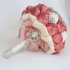 Decorative Flowers European Style Handmade Luxury Wedding Bridal Bridesmaid Bouquet Home Hand Holding Flower Satin Rose Crystal Brooch