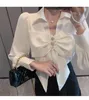 Damesblouses shirts werkstijl v boog witte blouse vrouwen lente 2023 ol lange mouw chiffon shirt elegante tops blusas mujer casual Korea