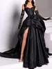 Черное вечернее платье маскарада без бретелек с высоким расщеплением атласная атласная платья с длинными выпускными платьями обручальные одежды носить одежду de soiree vestidos de fieast