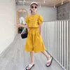 Sets Teenager Mädchen Mode Kleidung Neue Sommer Mädchen T-shirt Und Lose Hosen Outfits Teenager Casual Einfarbig Kleidung Anzüge