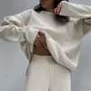 Pantalones de dos piezas para mujer, conjuntos de punto para mujer, jersey de cuello alto, chándal, traje recto de punto de cintura alta, ropa de primavera