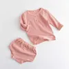 Ensembles d'automne Vêtements d'automne Costumes pour nouveau-né bébé garçon fille vêtements décontractés côtelé solide à manches longues hauts et shorts tenue pour tout-petits Y