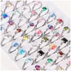 Anello solitario 20 Pz / lotto Diamante color acciaio inossidabile all'ingrosso per le donne Moda gioielli squisiti Anelli Regalo festa di compleanno Dhwmh