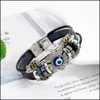 Link Chain Turkish Evil Eye Eye Bracelet Roestvrij staal Bend Mtilayer Lederen Punk Style Flower sieraden Bangle voor mannen Drop levering Br Dhfng