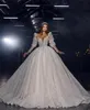 Dubai Sparkly Ball Gown Wedding Dresses Scoop Neck Long Sleeve Lace Appliques Wedding Bridal Dress