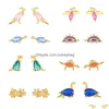 Stud Earrings Aide 925 Sterling Sier Cute Dinosaur For Women Tiny Colored Zircon Crystal Animal Cartilage Ear Studs Jewelry Dr Dhyht