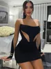 الفساتين غير الرسمية Hirigin Fall Fashion Mesh Patchwork for Women 2023 O Neck Long Sleeve Dress Club Autfits Black Bodycon Mini Female